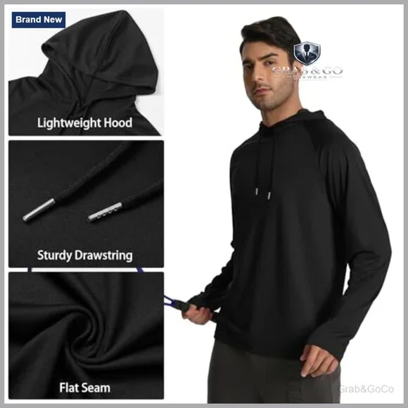 Men's Long Sleeve Hooded Athletic Shirt UPF Sun Protection Lightweight